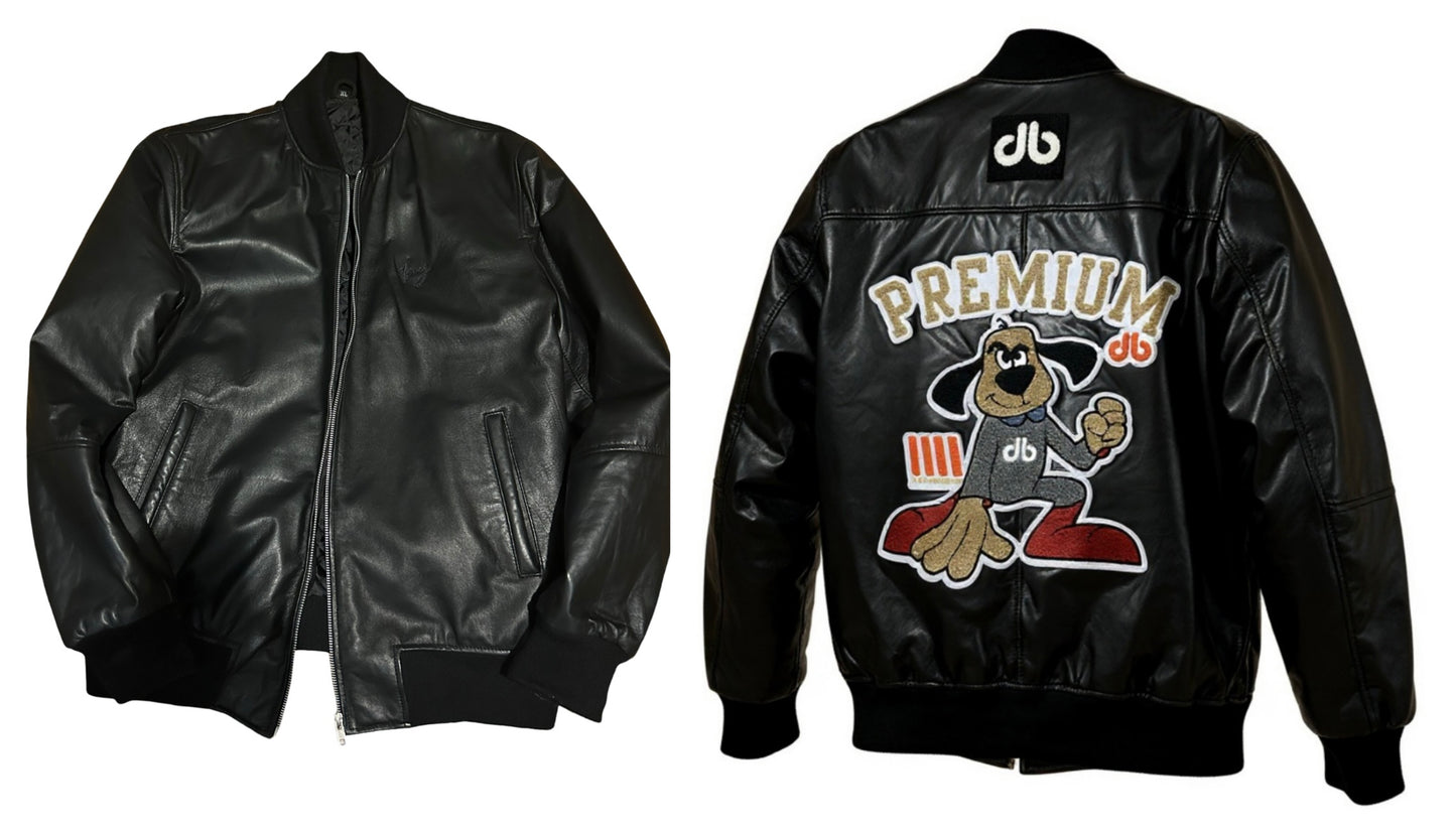Black Underdog Leather Bomber Jacket (Lambskin)